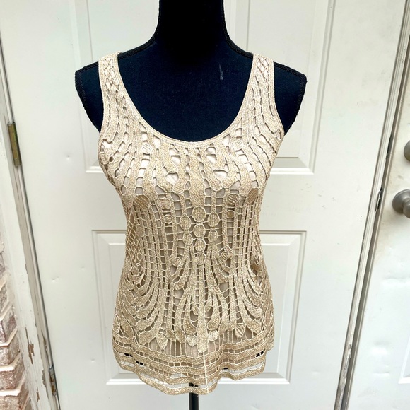 Express, Sleeveless, Lace, Gold Metallic, Blouse, Size XS - Picture 1 of 3